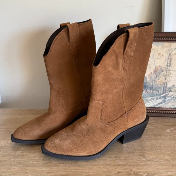 New! Bianco Camel Mona Suede Leather Cowboy Boots 38 - Picture 4 of 8